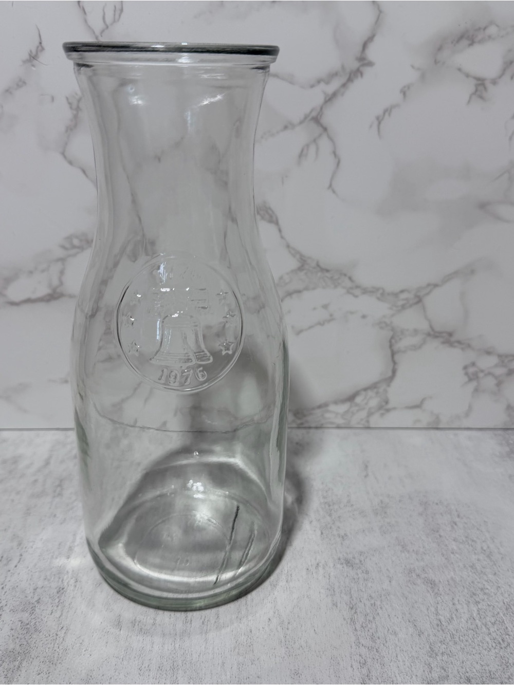 Vintage Anchor Hocking bicentennial Clear Glass Carafe with Embossed Seal